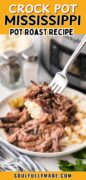 Crock Pot Mississippi Pot Roast Recipe with shredded beef and peppers.