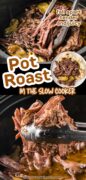 Pot Roast Recipe in the Slow Cooker with shredded beef and peppers.