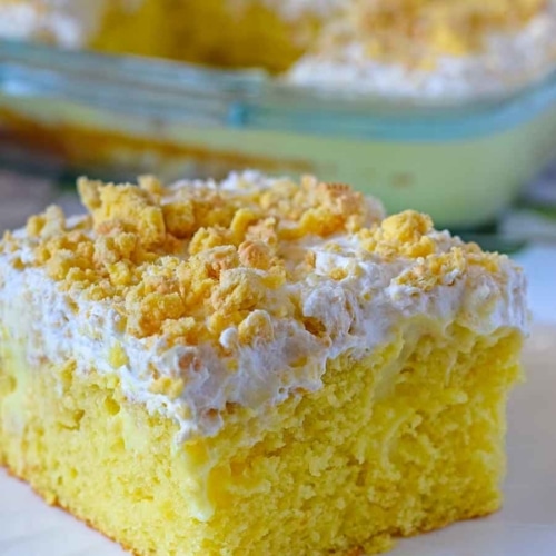 Lemon Pudding Poke Cake - Soulfully Made