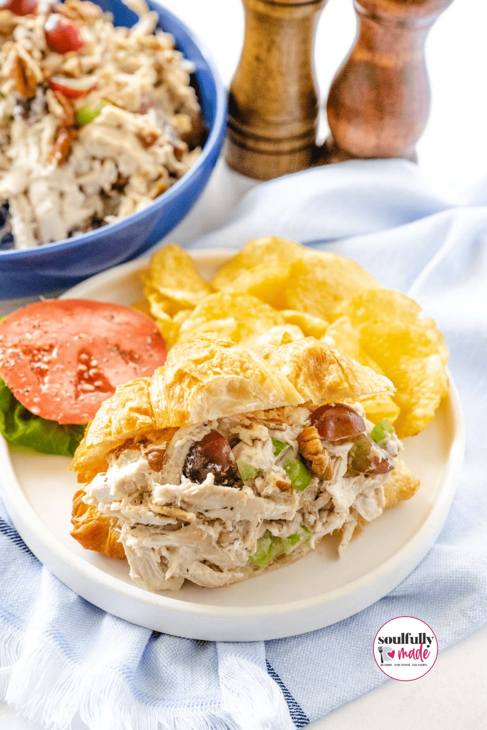 Image four of Best Chicken Salad Image of a plate with a chicken salad croissant