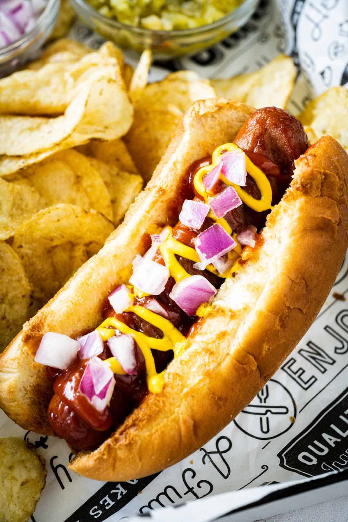 https://www.soulfullymade.com/wp-content/uploads/2022/07/easy-air-fryer-hot-dogs-with-onions.jpg