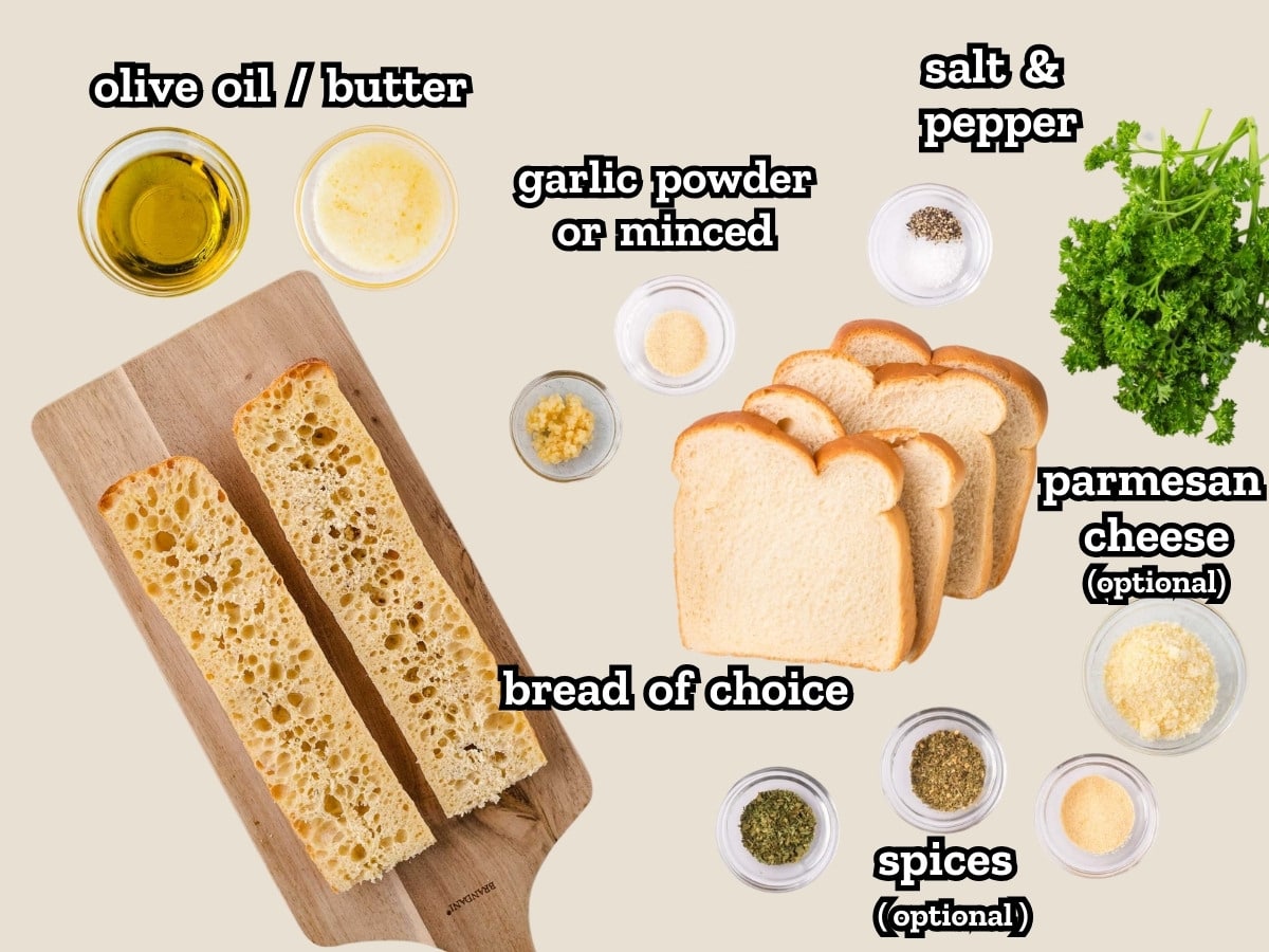 Image of labeled ingredients needed to make homemade croutons.