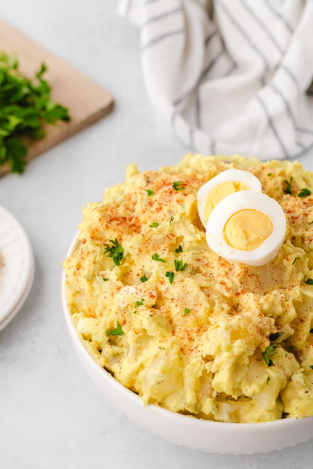 Potato salad in a serving bowl.