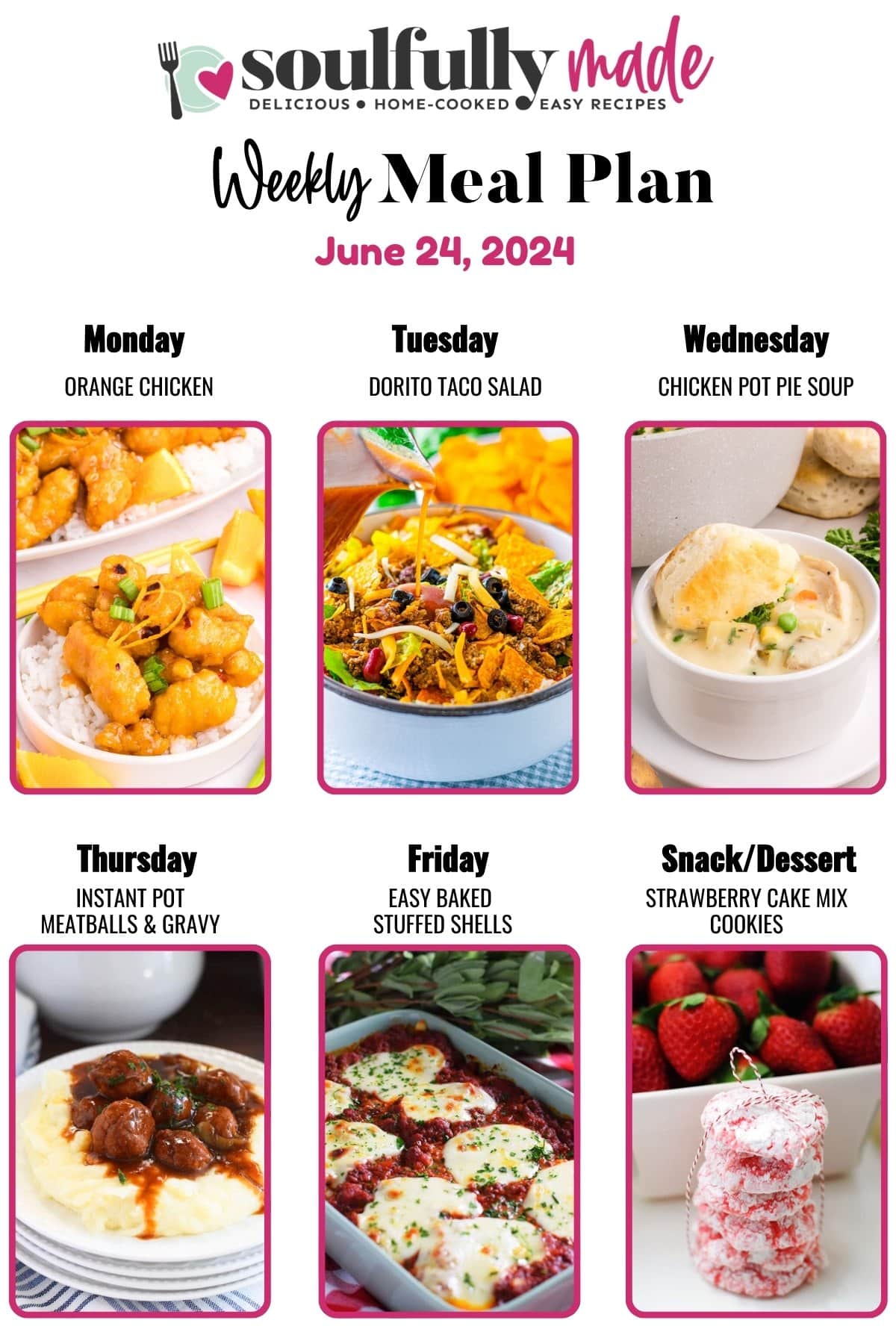 Weekly meal plan collage image for June 24, 2024