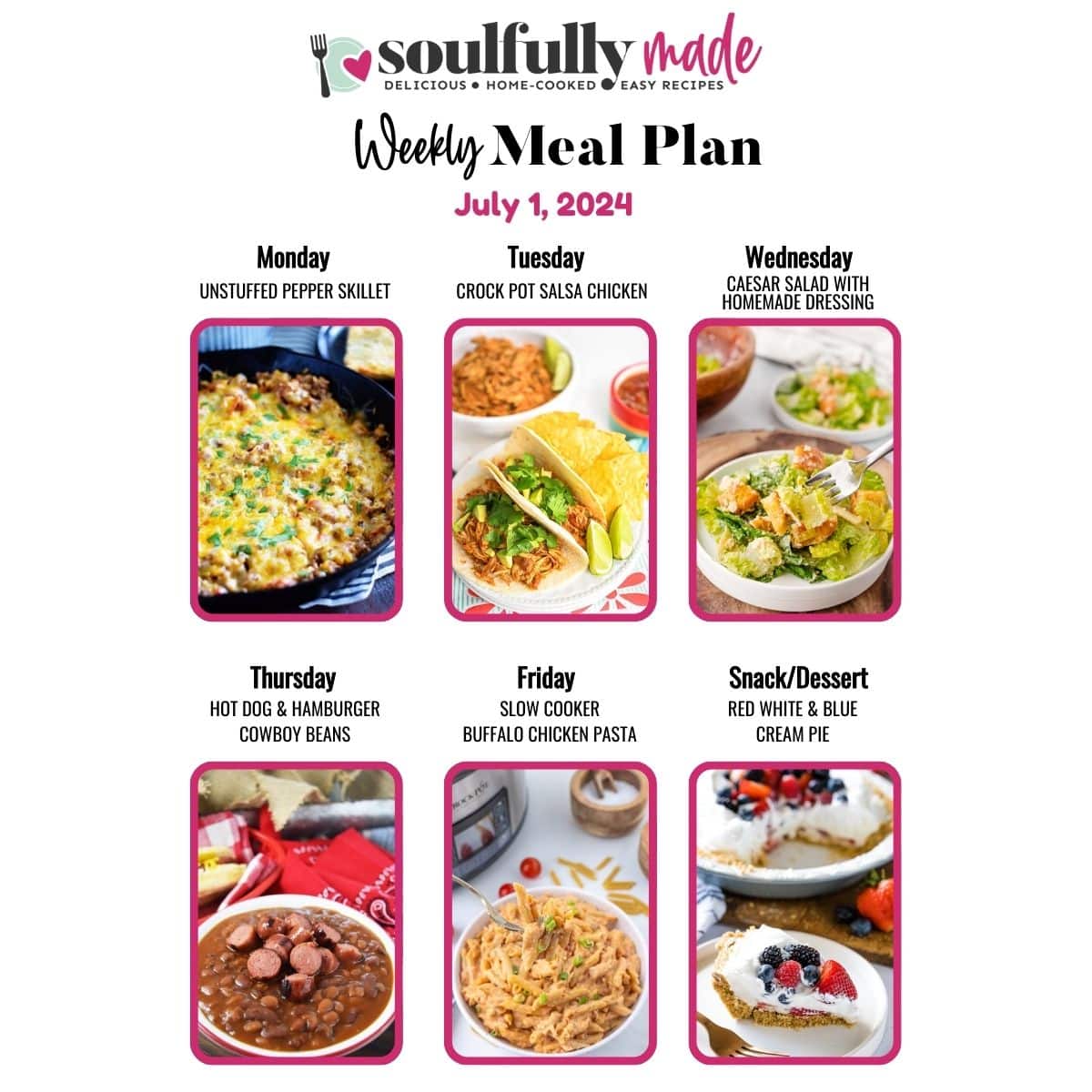 Weekly Meal Plan July 1, 2024