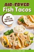 Air Fryer Fish Tacos image with graphics.