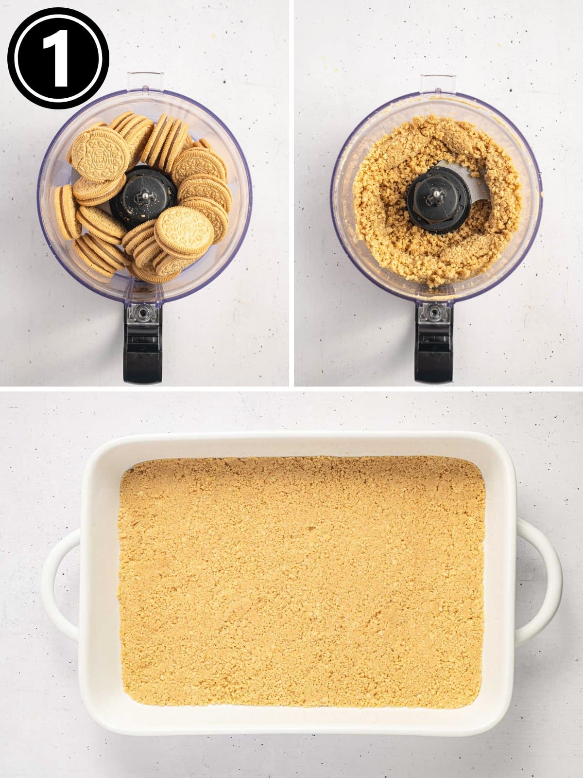 Collage image showing how to make cookie crust.