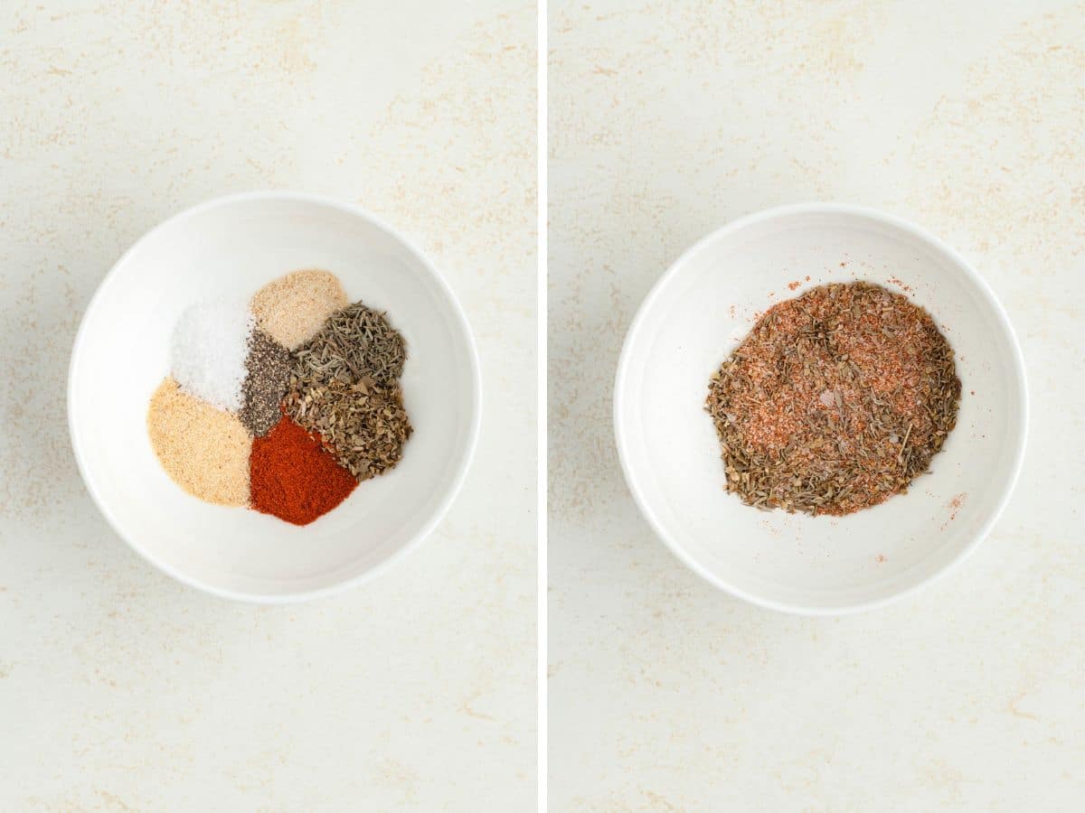 Seasonings in a bowl and then stirred together.