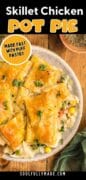 Skillet pot pie on a plate in an overhead shot, garnished with parsley.