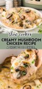 a 2 image collage of the slow cooker creamy mushroom chicken recipe.