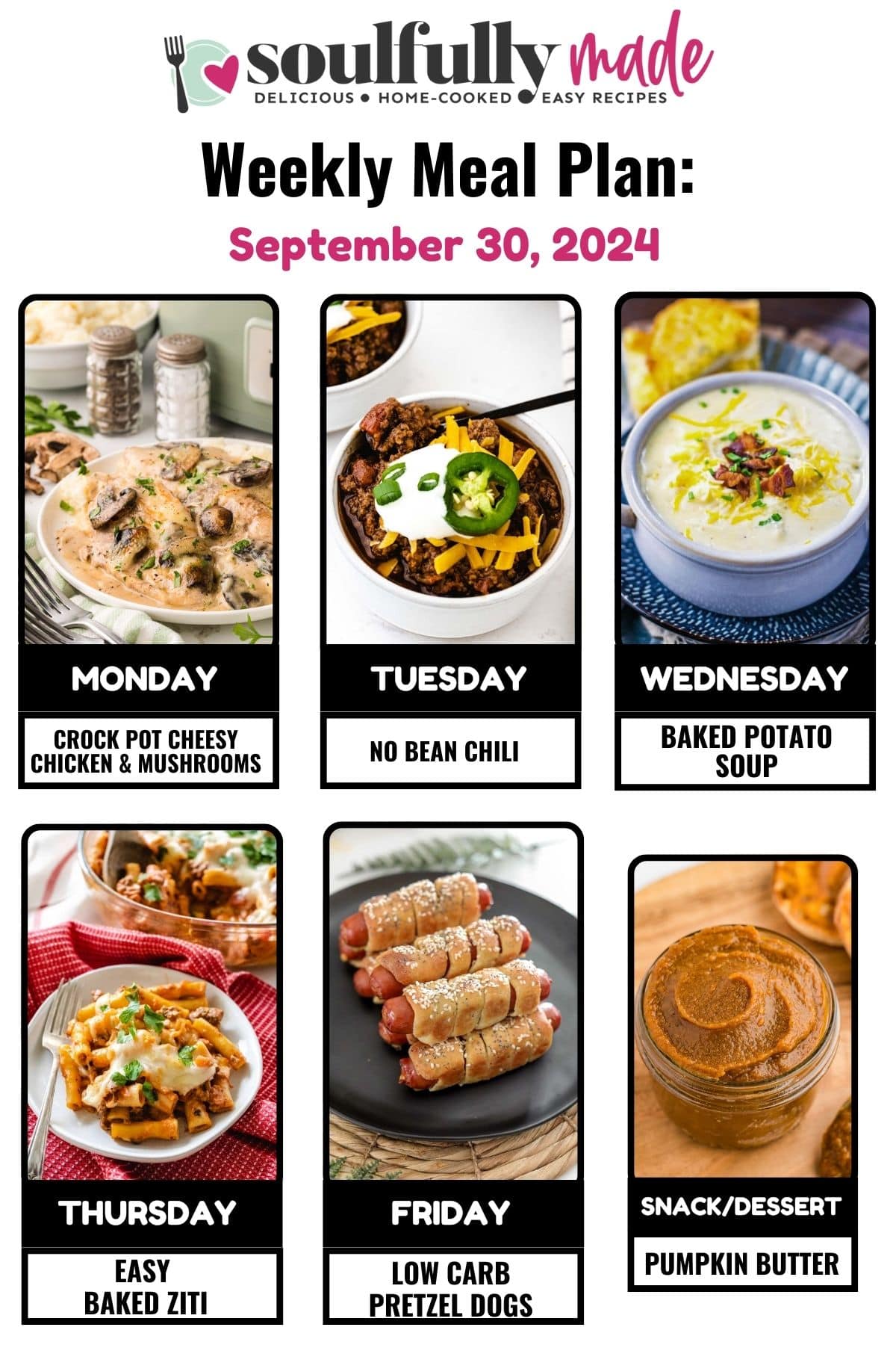 Soulfully Made Weekly Meal Plan for September 30, 2024 graphic image.