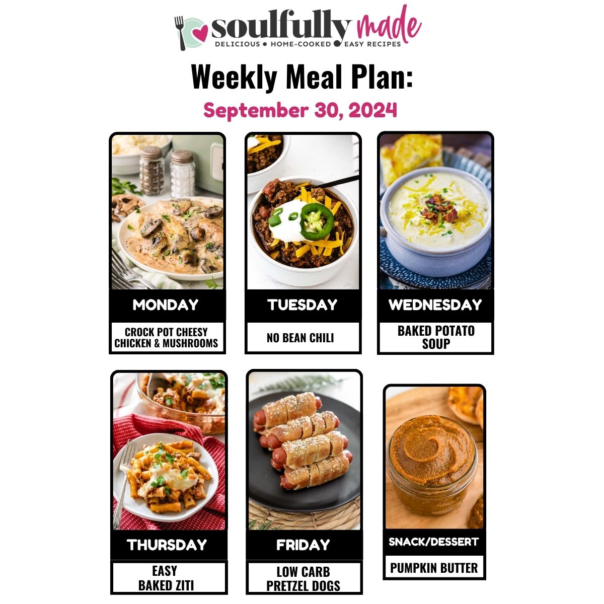 Soulfully Made Weekly Meal Plan for September 30, 2024 - graphic image.