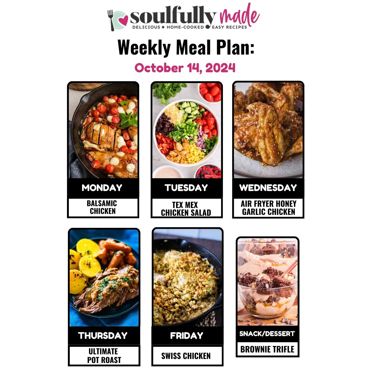 Graphic image for Soulfully Made Weekly Meal Plan for October 14, 2024.