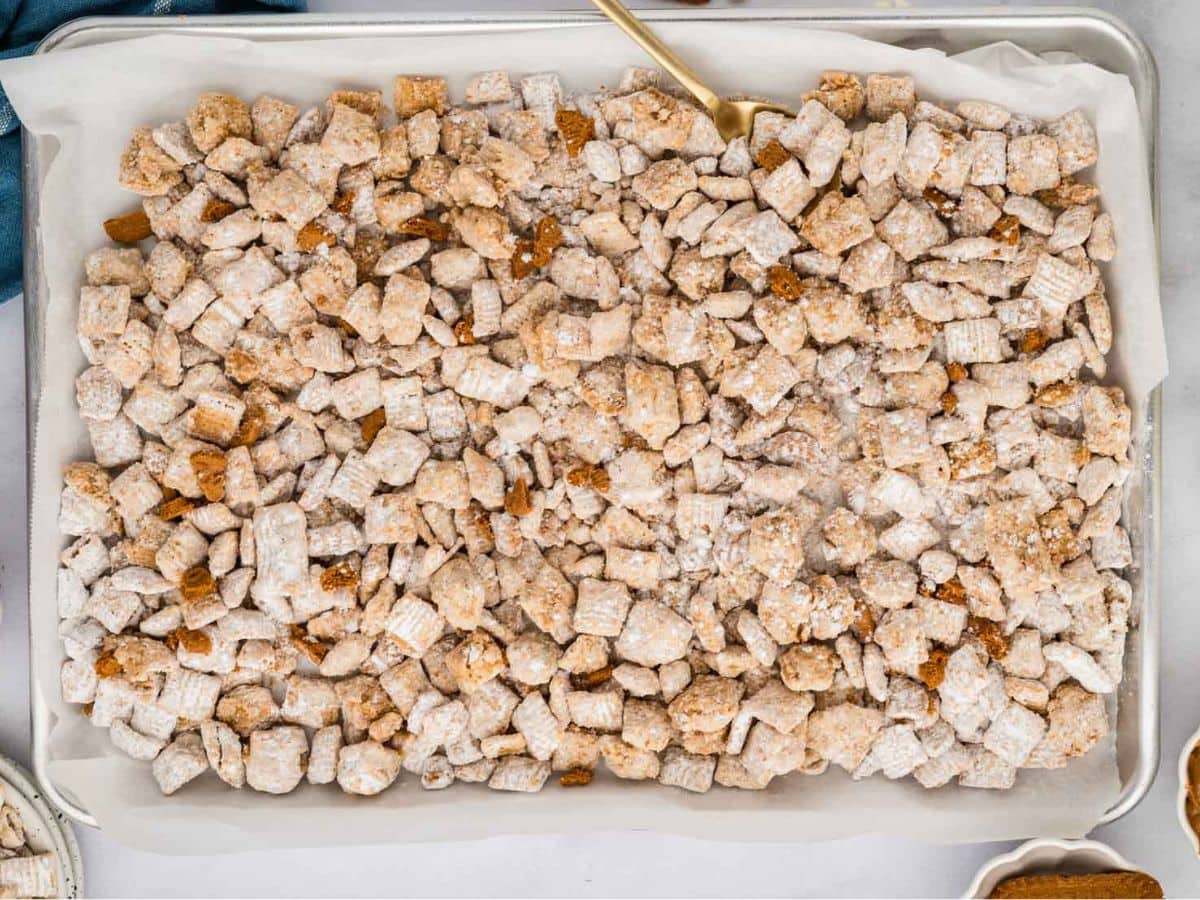 Biscoff cookie muddy butties served on a baking sheet lined with parchment paper.