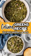 A Pinterest image of collard green recipe.