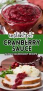 Pinterest image or instant pot cranberry sauce with the picture of the bowl of cranberry sauce.