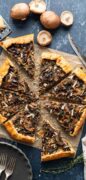 The entire pie shown from overhead and sliced for the Mushroom Galette recipe.