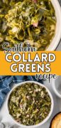 A Pinterest graphic image of southern collard greens.