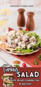 Featured Turkey Salad image showing a plated salad on a bed of lettuce with assorted crackers.