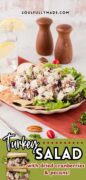 Featured Turkey Salad image showing a plated salad on a bed of lettuce with assorted crackers.