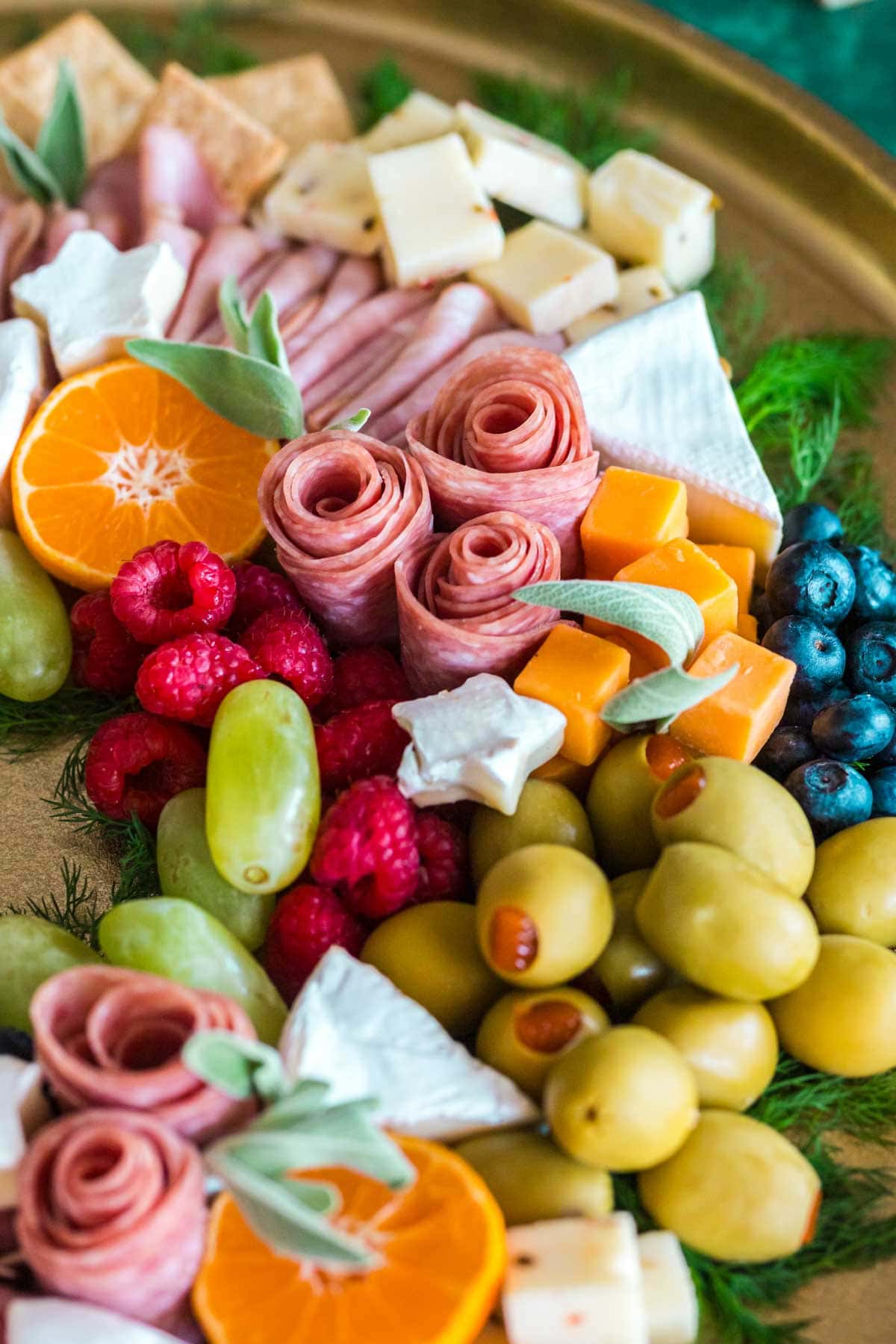 An up close image of the salami roses.