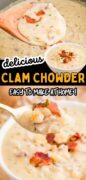 Delicious Clam Chowder is a creamy, hearty soup has been a coastal staple for generations, with tender clams, chunks of potato, and smoky bacon swimming in a rich broth!