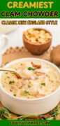 This creamiest Clam Chowder is a creamy, hearty soup has been a coastal staple for generations, with tender clams, chunks of potato, and smoky bacon swimming in a rich broth!