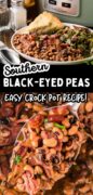 Southern Black Eyed Peas recipe image of the beans cooking in the crock pot 2 image collage.