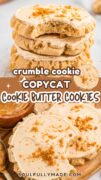 These are the Crumbl cookie copycat Cookie Butter Cookies with Biscoff frosting shown in a 2 image collage.