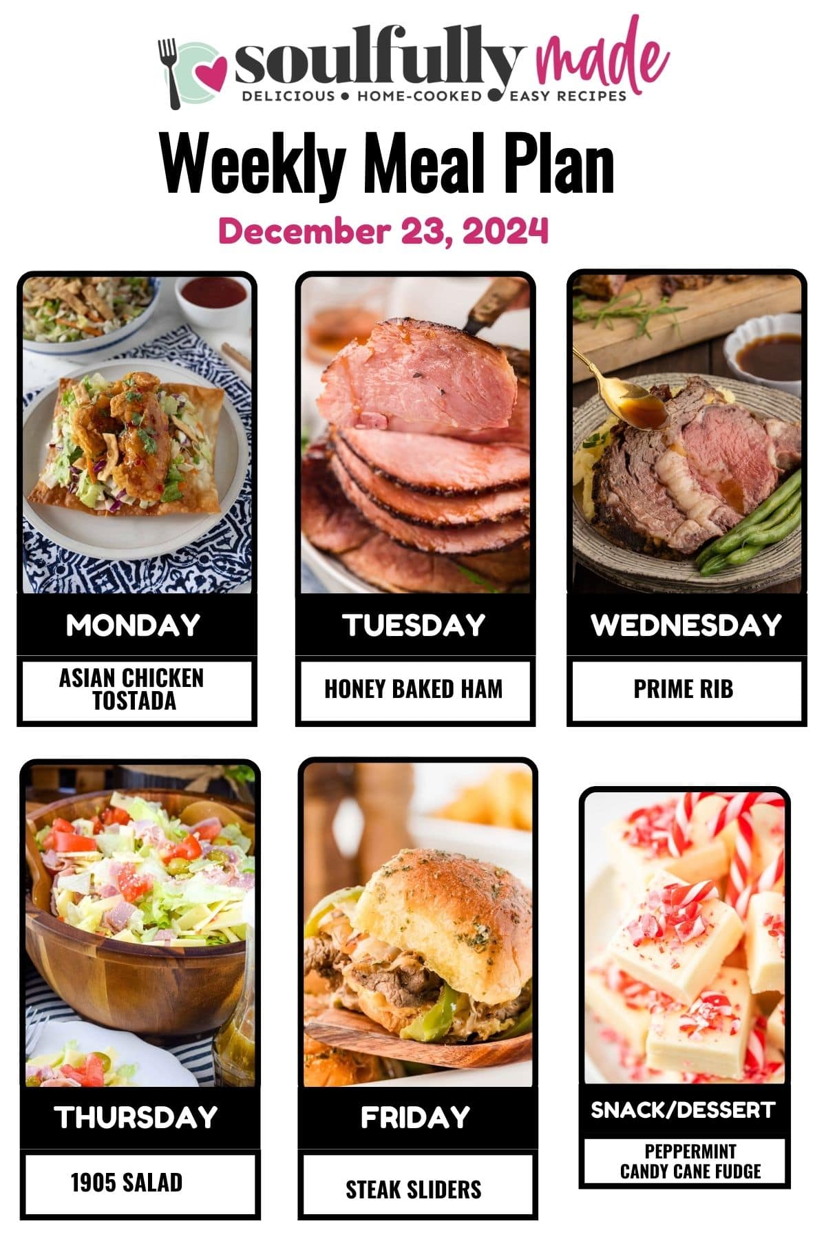 Soulfully Made Weekly meal plan for December 23, 2024 graphic.