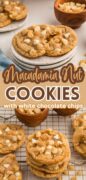 A 2 image collage for the Macadamia Nut Cookies with white chocolate chips.