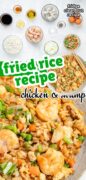 A two image collage of the shrimp and chicken fried rice with the ingredients pictured.