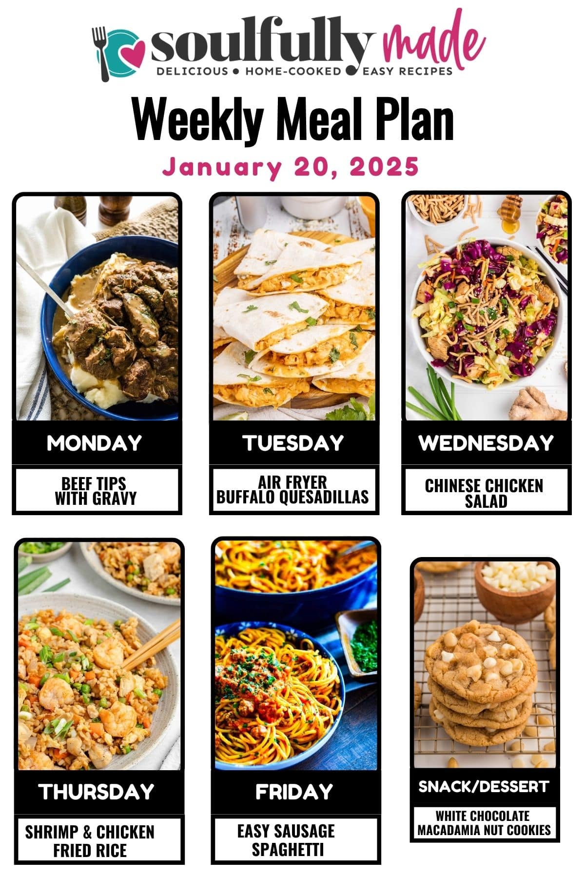 Soulfully Made meal plan graphic for January 20, 2025.