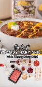 The best bloody mary chili with bloody mary mix in a two image collage.