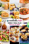 weekly meal plan graphic showing 6 recipes of the week.