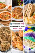 Weekly meal plan pinterest image graphic, showing recipes for the week.