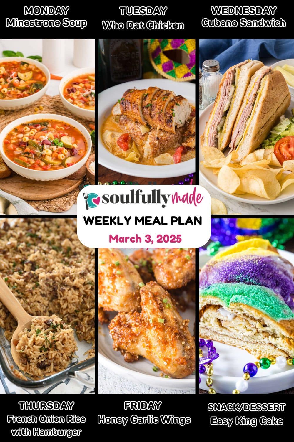 Weekly meal plan image graphic, showing recipes for the week.