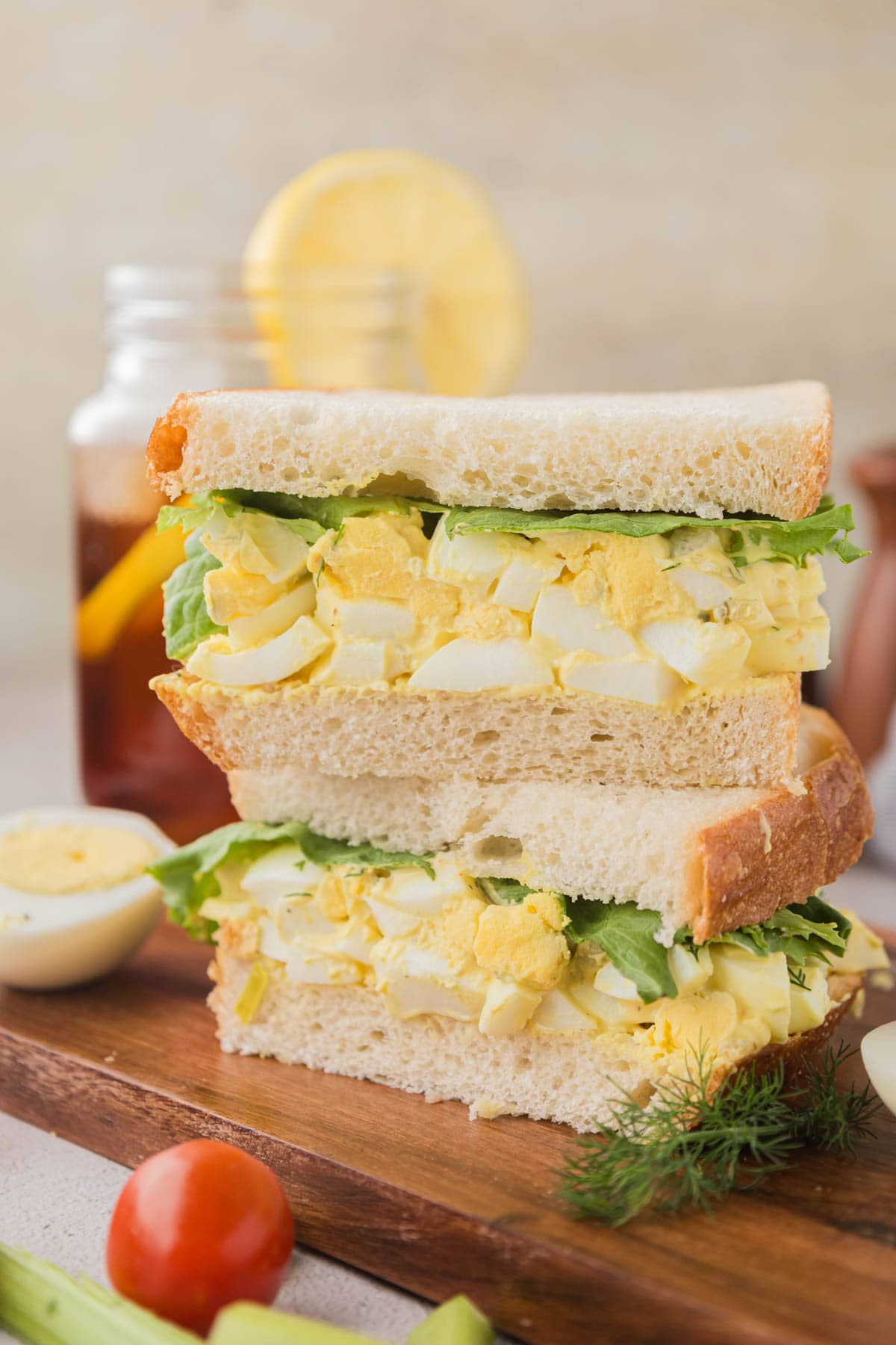 Egg salad on white bread.