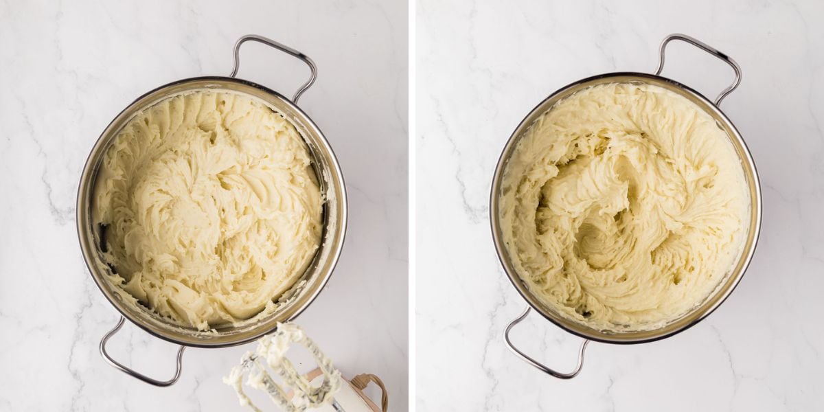 Side by side photos of fluffy homemade mashed potatoes.