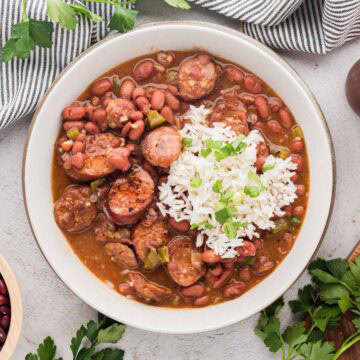 A bowl of red beans and rice.