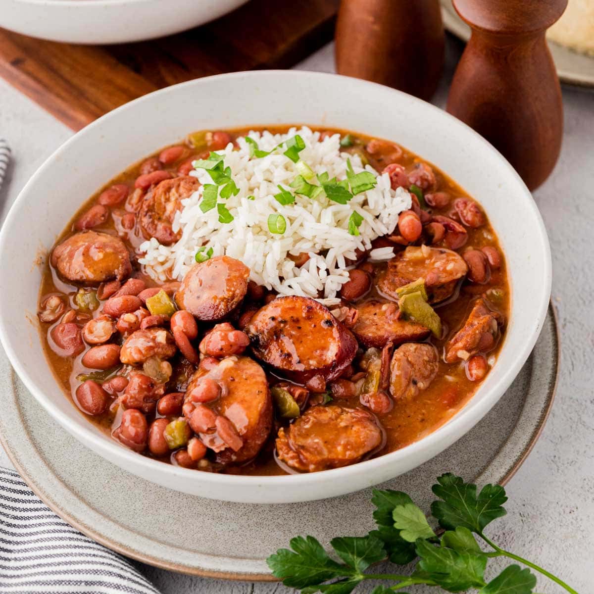 A bowl of red beans and rice.