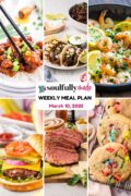 Weekly meal plan pinterest image graphic, showing recipes for the week.