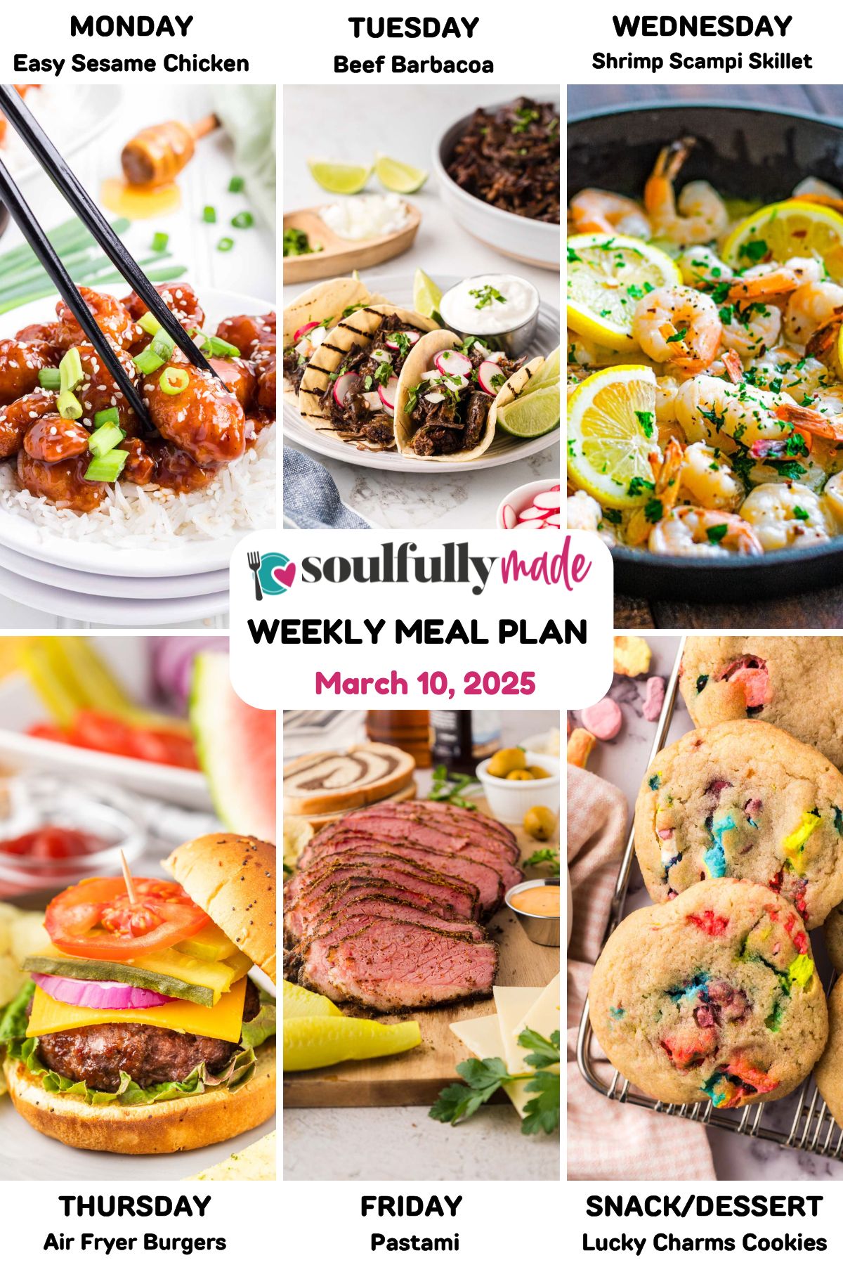 Weekly meal plan graphic, showing recipes for the week.