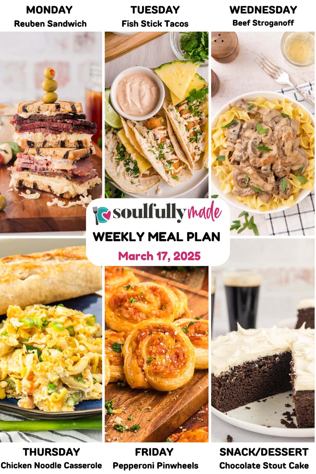 Weekly meal plan March 17, 2025 image showing recipes for the week.