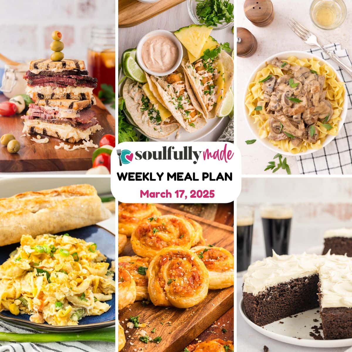 Weekly meal plan March 17, 2025 image showing recipes for the week.